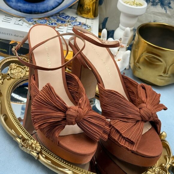 LOEFFLER RANDALL 🧿 NWOB Natalia Terracotta Organza Platform Sandals, Sz 7 - Picture 13 of 16